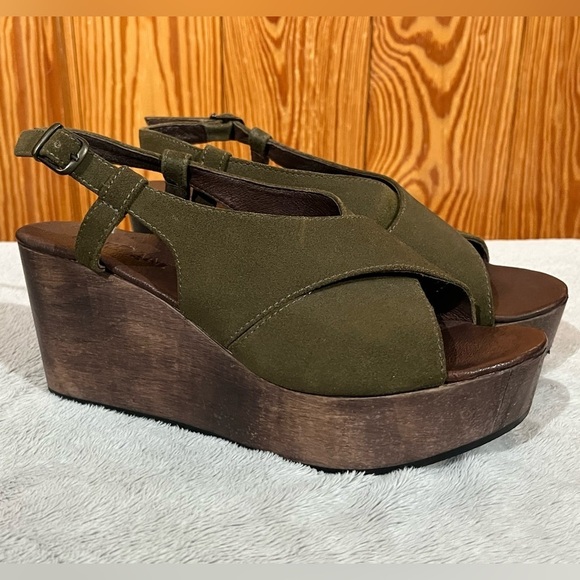 Cordani Josie Olive Green Suede Leather Wedge Platform Sandals - Picture 3 of 13